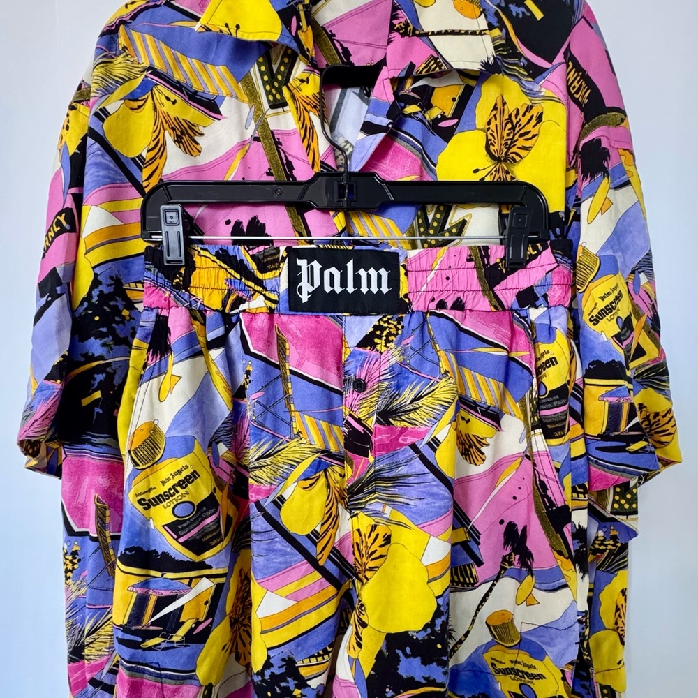 Palm Angels Pink and Yellow Graphic Blouse and Shorts set, size L, made in Italy - Picture 3 of 16
